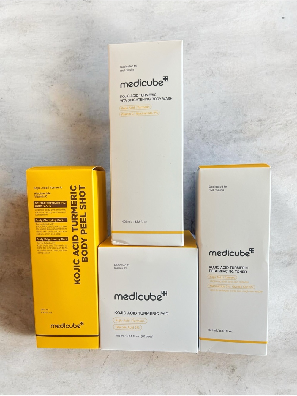 Kojic Acid Turmeric Brightening Skincare Set in Yellow & White